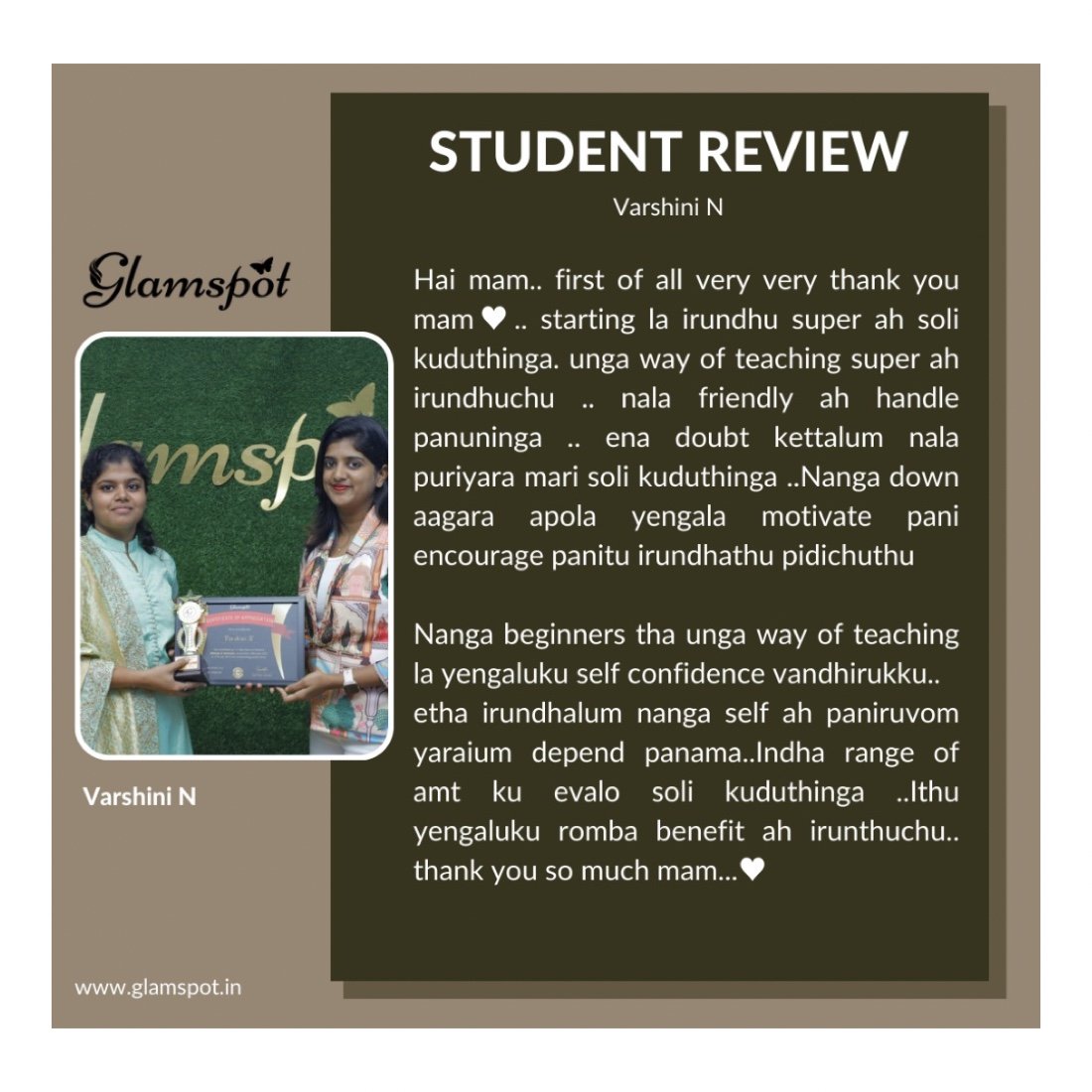 Student feedback for Glamspot Academy
