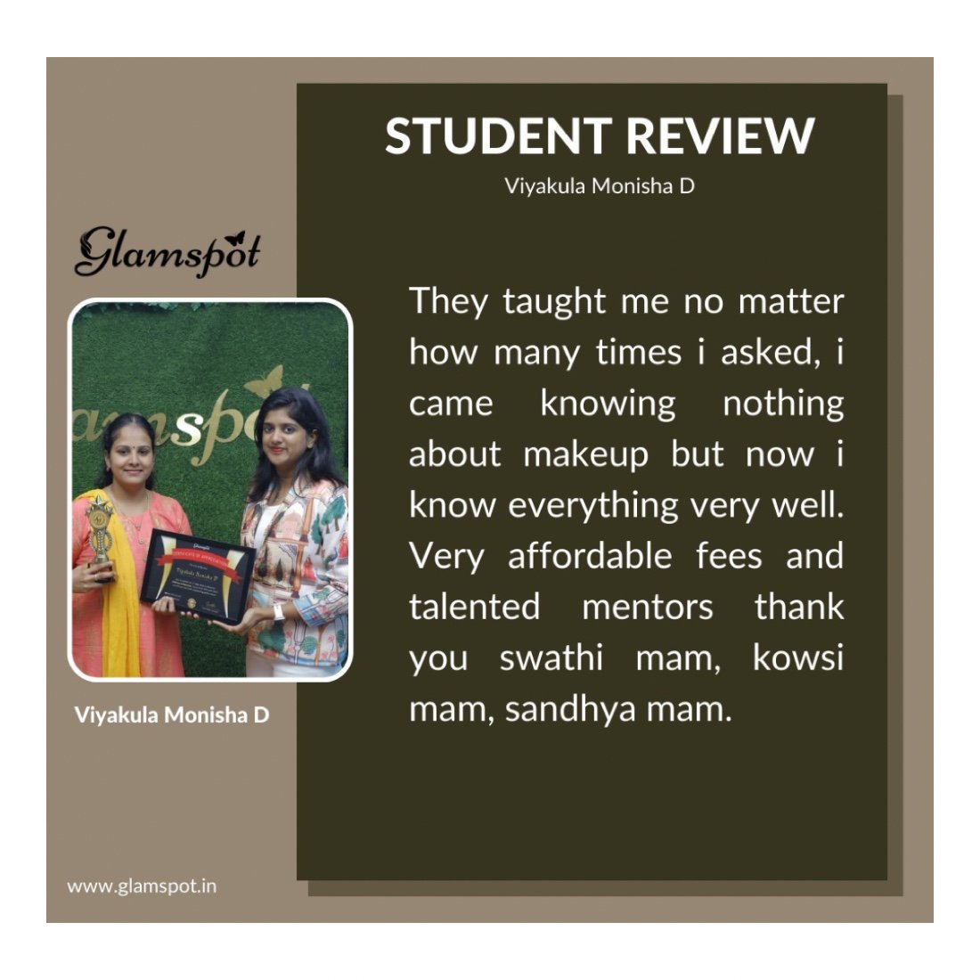 Student feedback for Glamspot Academy