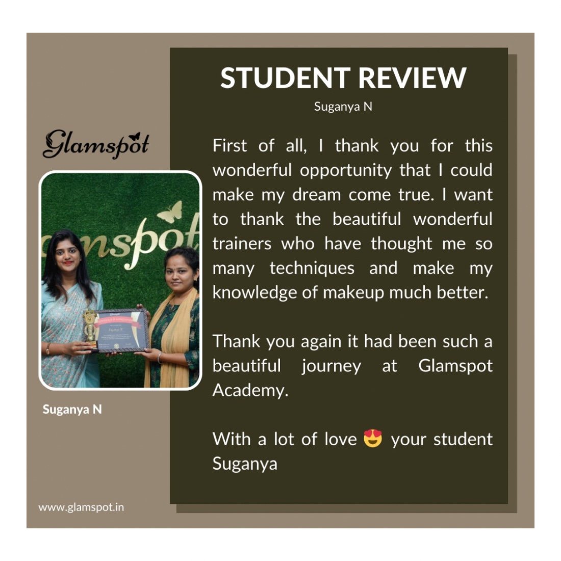 Student feedback for Glamspot Academy