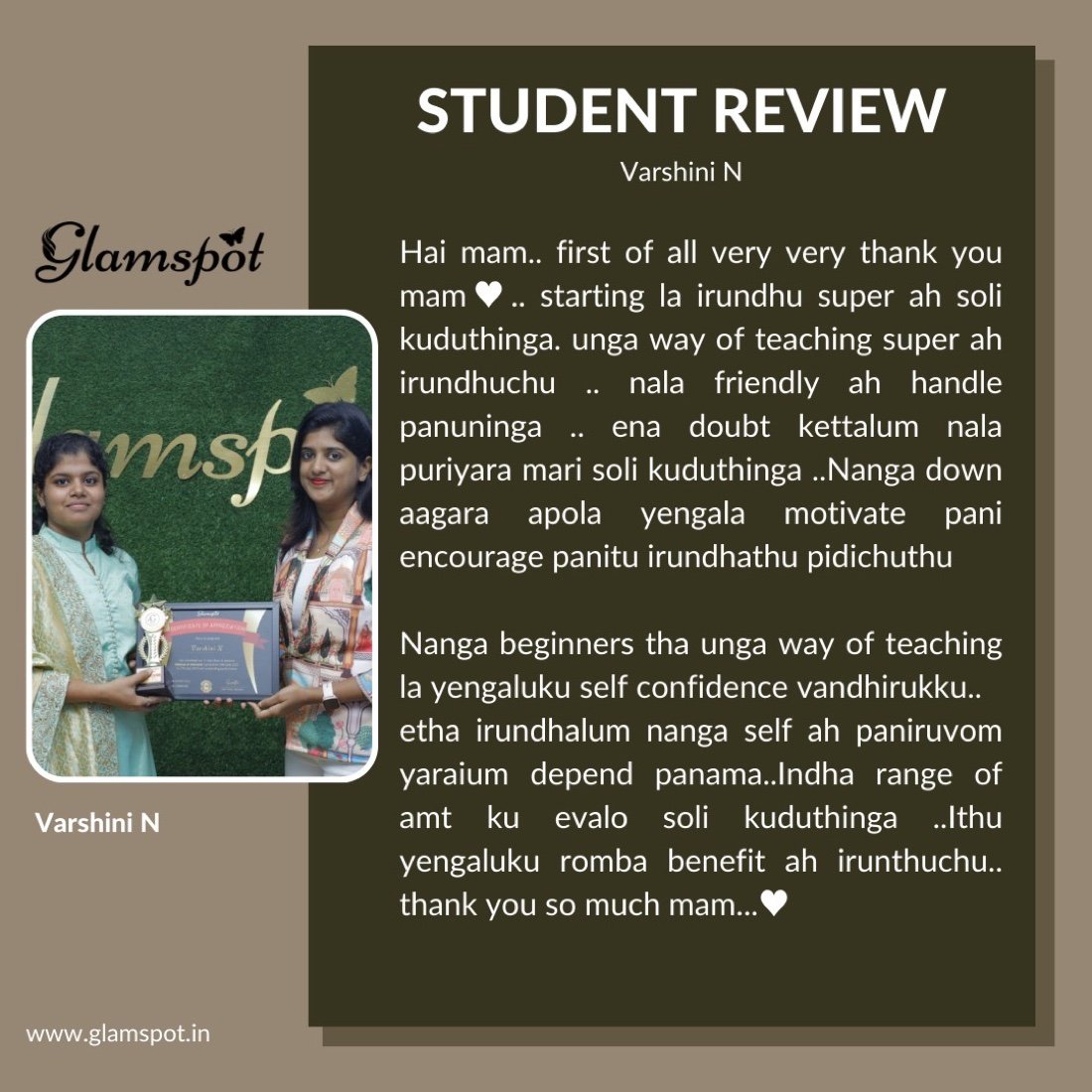 Student feedback for Glamspot Academy