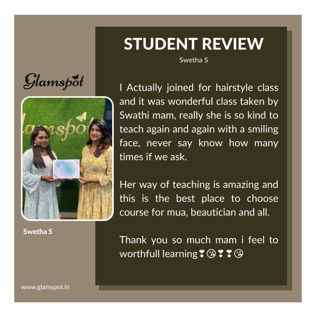 Student feedback for Glamspot Academy
