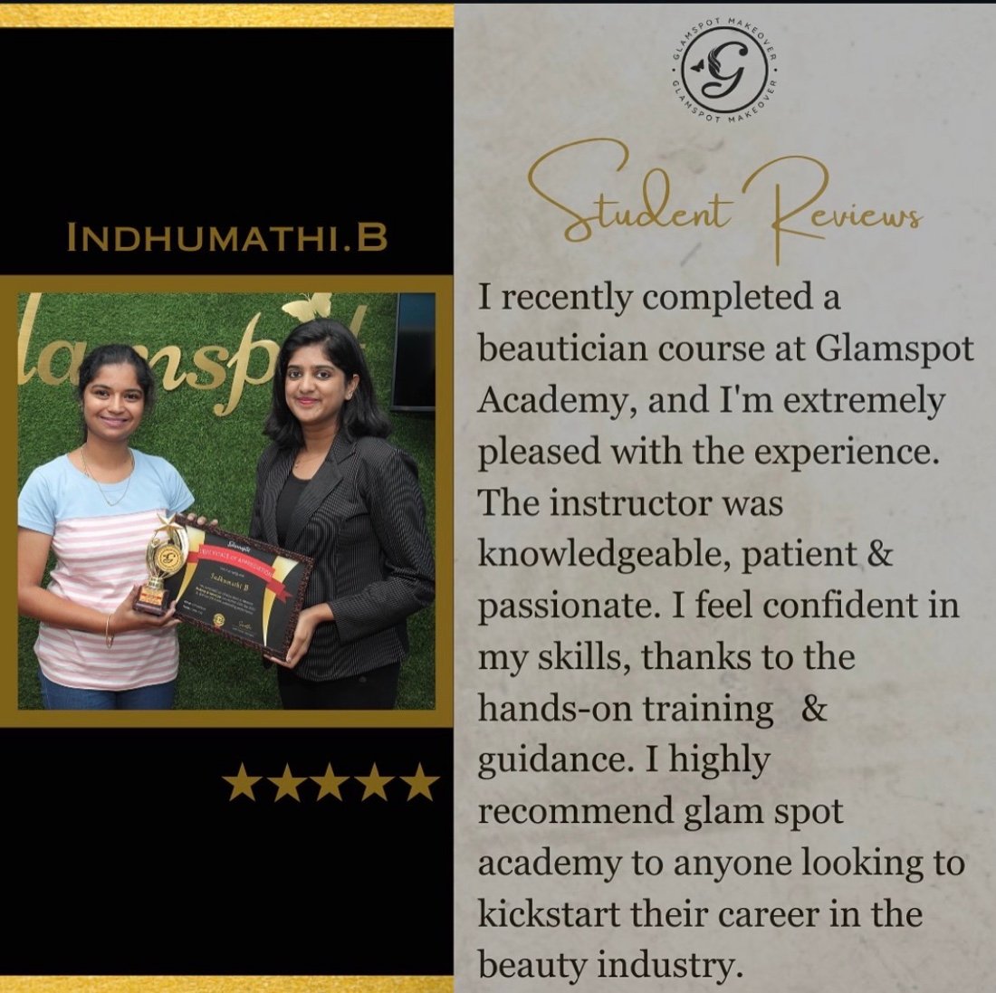Student feedback for Glamspot Academy