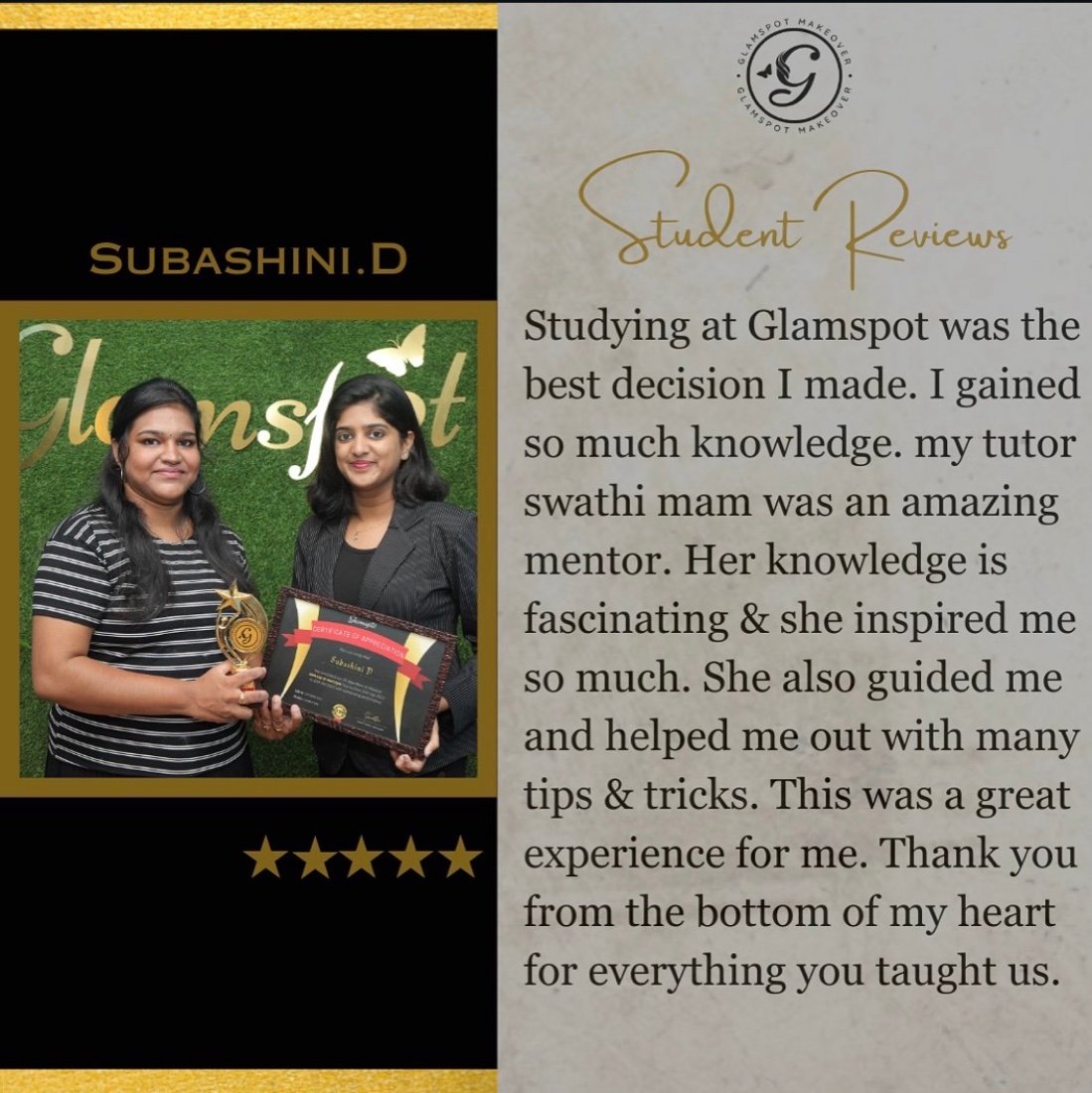 Student feedback for Glamspot Academy