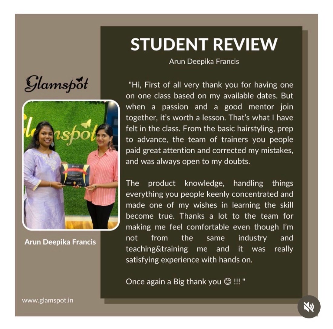 Student feedback for Glamspot Academy