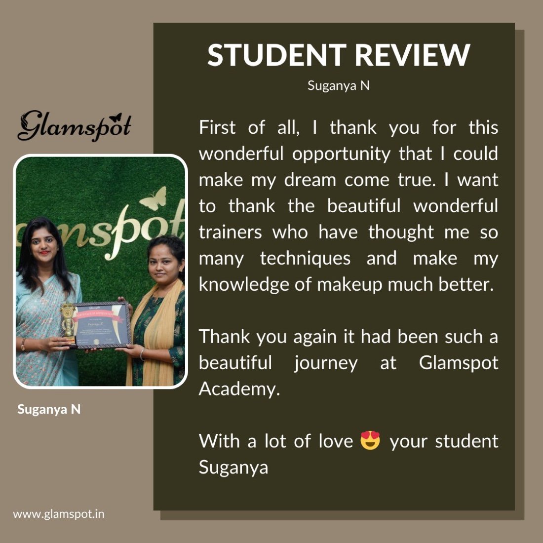 Student feedback for Glamspot Academy